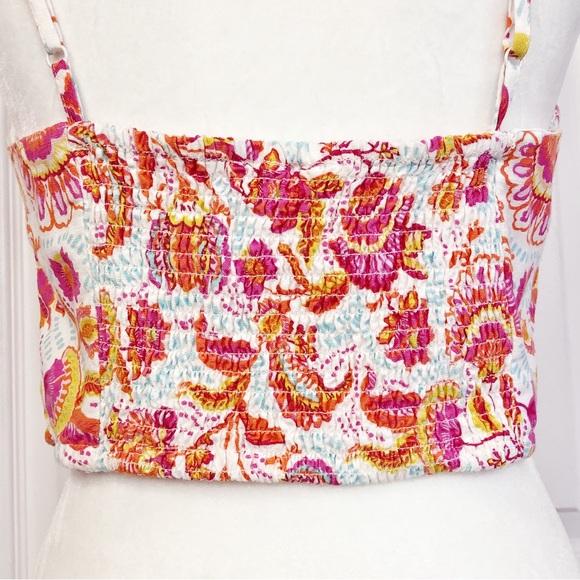 Midnight Sky Colorful Floral Paisley Linen Blend Crop Top - Picture 15 of 16